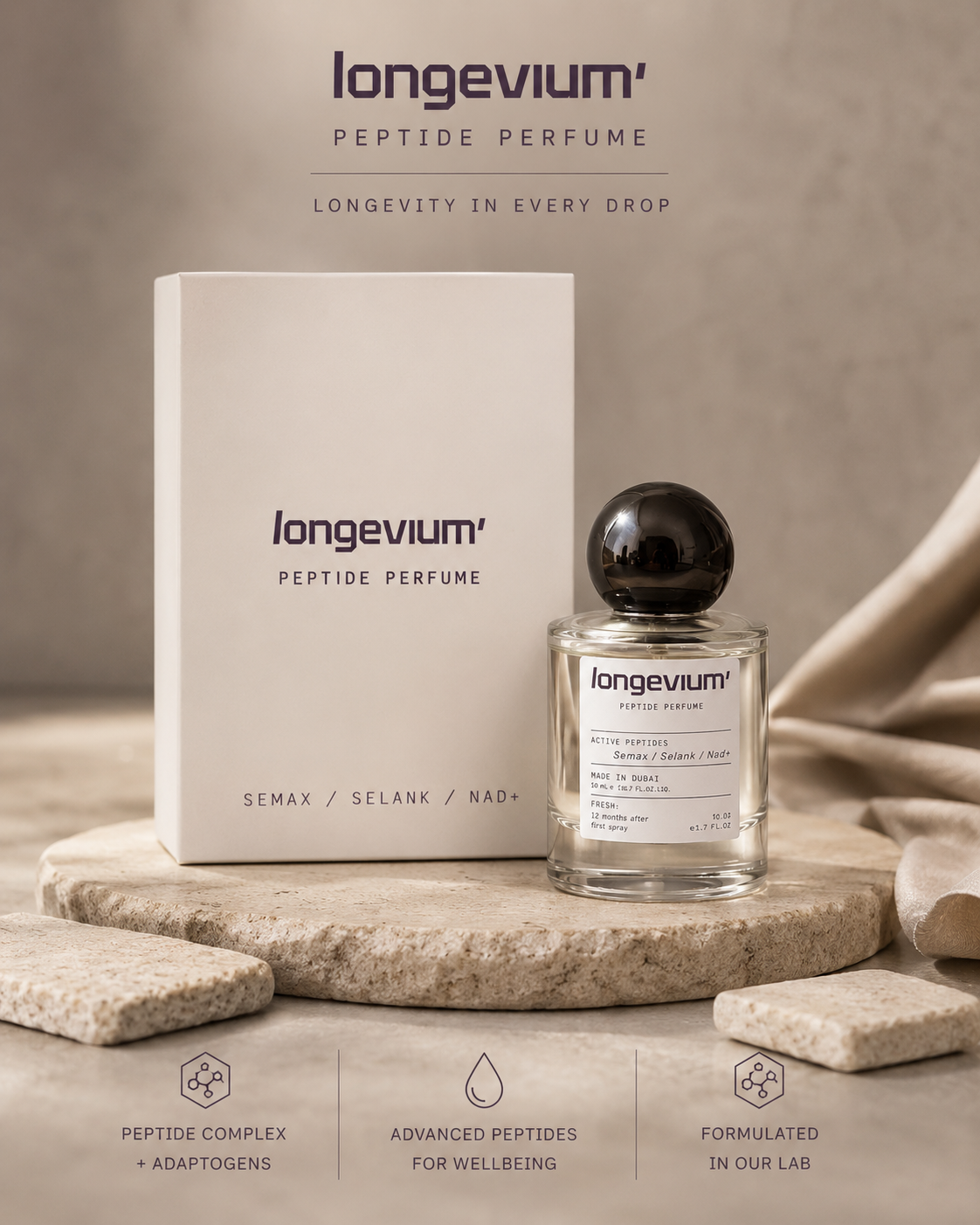 longevium' FOCUS peptide perfume bottle