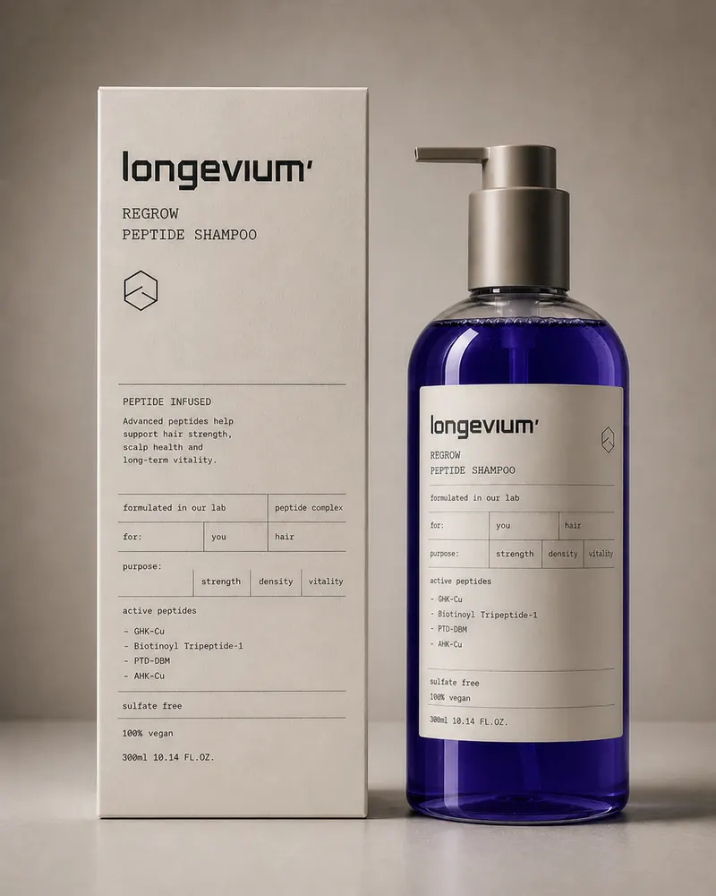 longevium' REGROW peptide shampoo bottle
